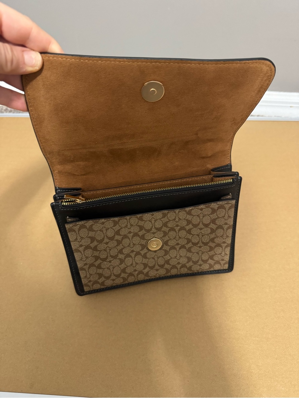 Coach Black Leather & Signature Brown Canvas Crossbody - Picture 3 of 9